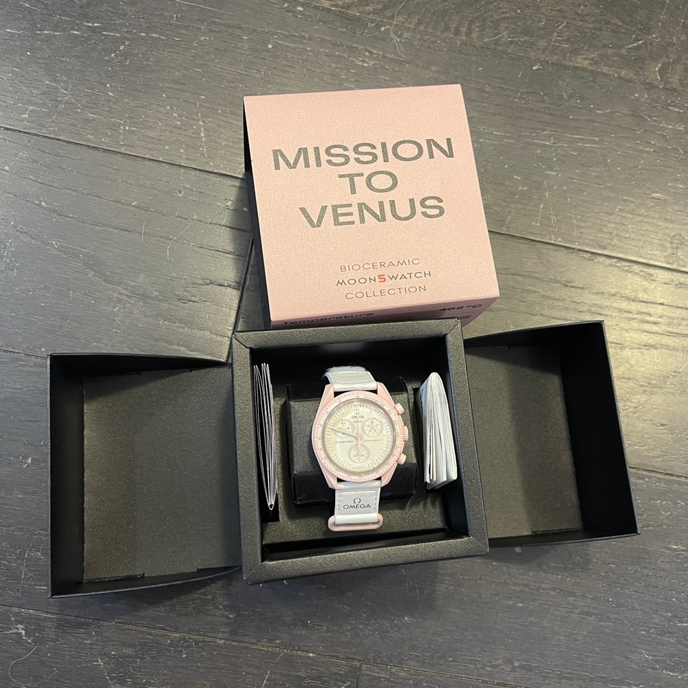 🆕swatch × omega bioceramic moonswatch mission to venus pink watch